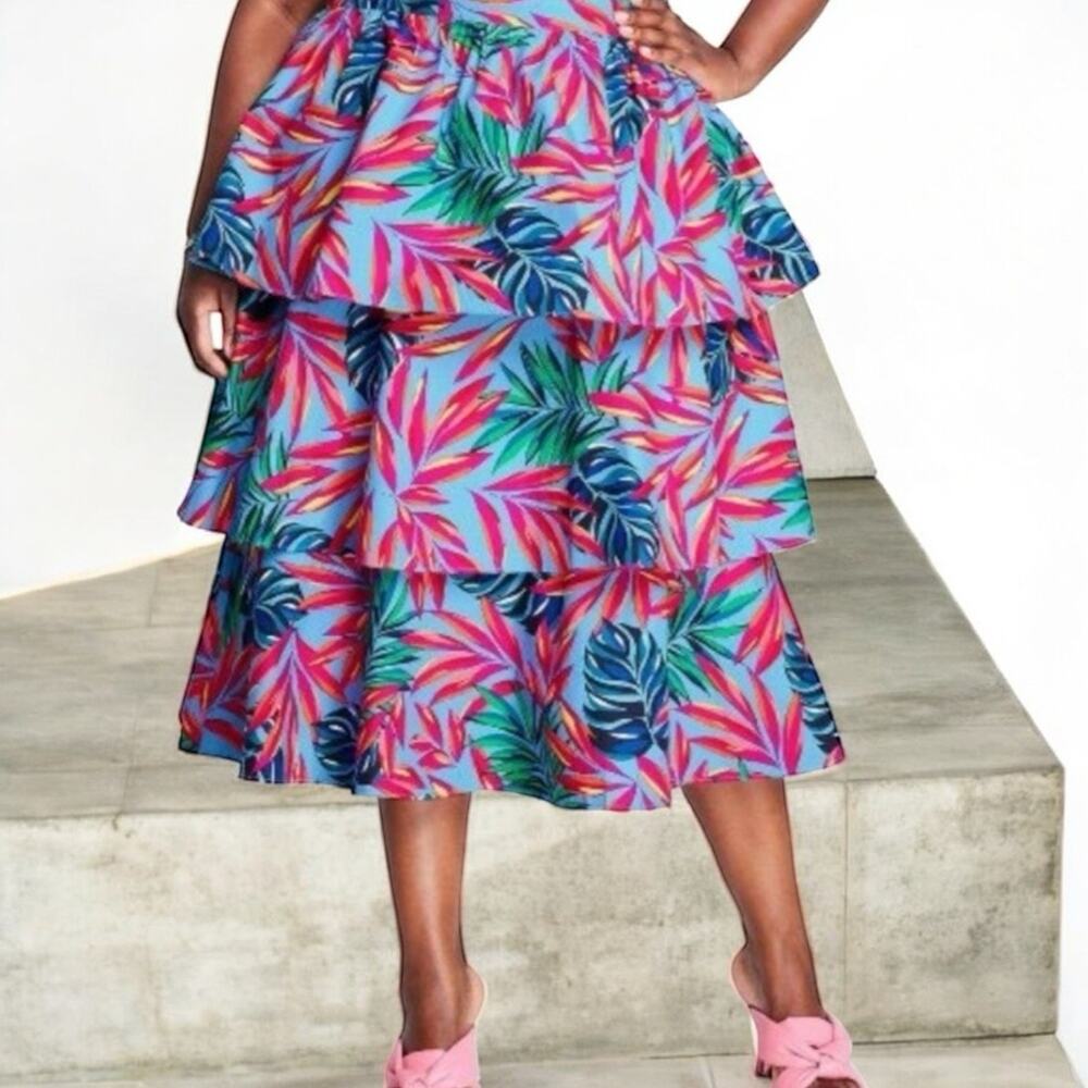 Tropical Print Tiered Midi Skirt Colorful Vacation Cruise Tabitha Brown Size 1X